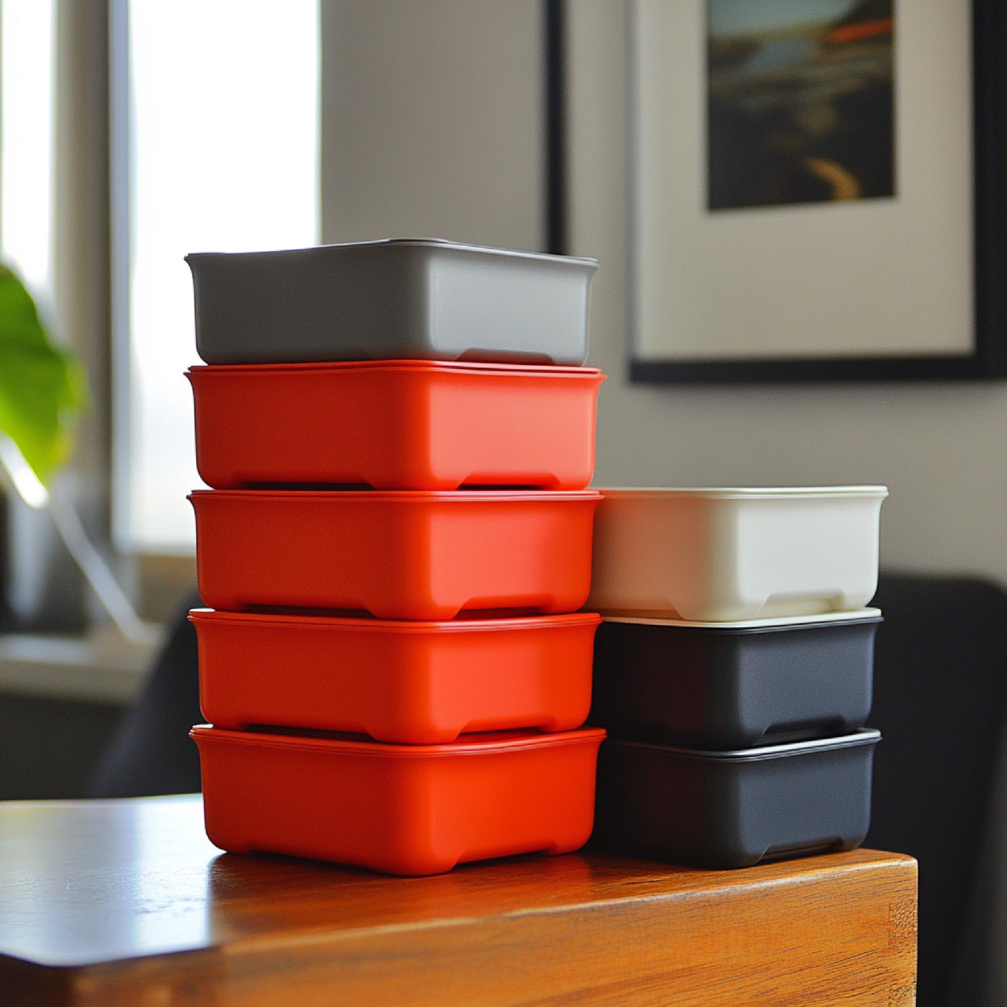Packaged meal boxes on worktop