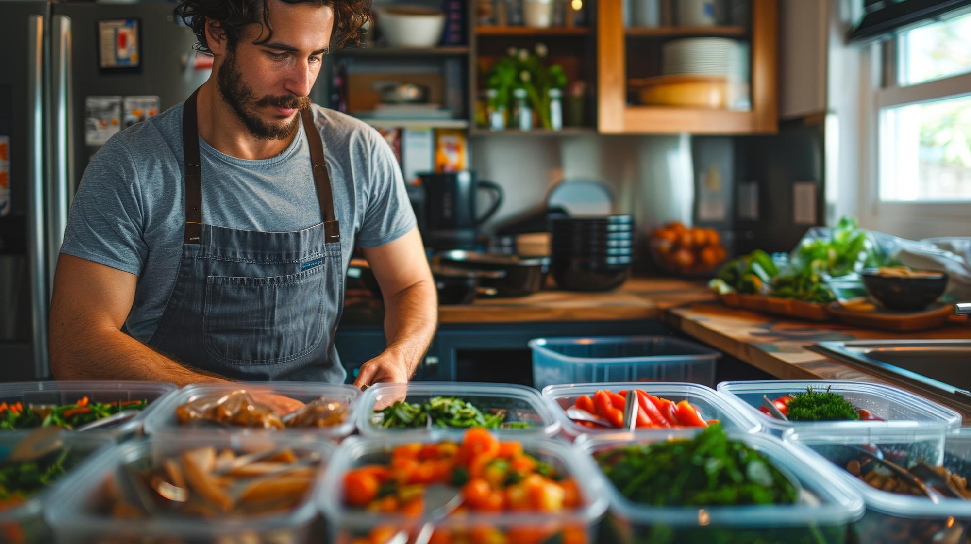 Chef assembling a quick meal box